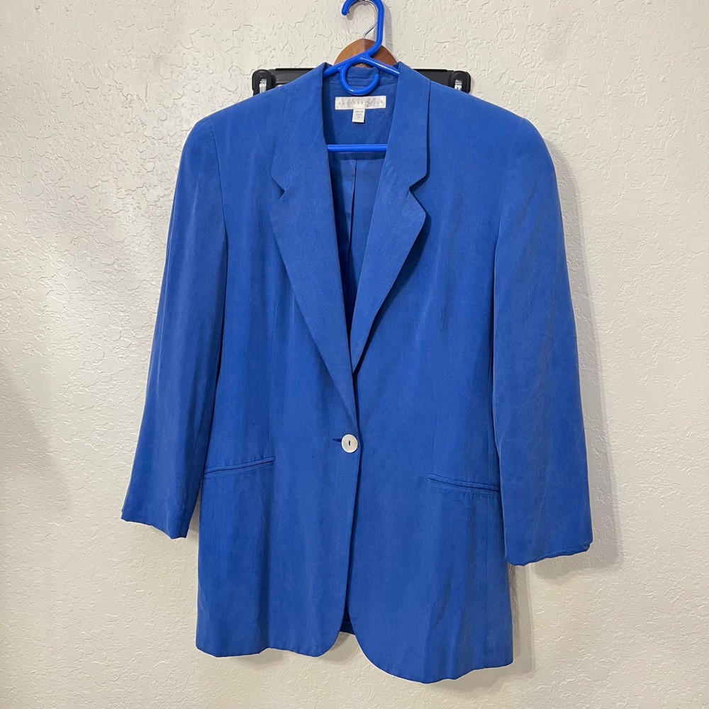 VTG‎ EXPRESS SILK Blue Single Button Blazer Jacket Women's Size S Boxy 80s